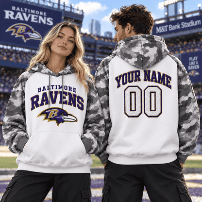 Baltimore Ravens Premium Custom Grey Camo Hoodie Nnk