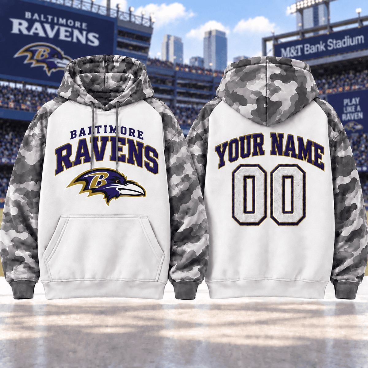 Baltimore Ravens Premium Custom Grey Camo Hoodie Nnk