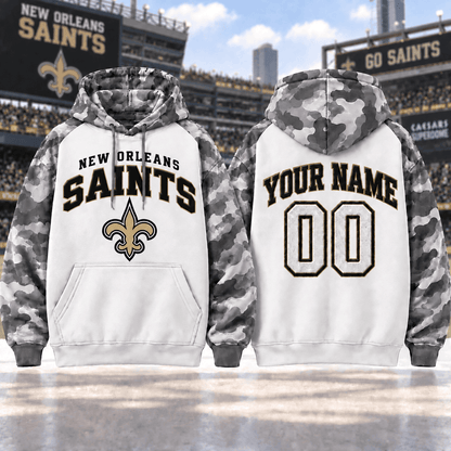 New Orleans Saints Premium Custom Grey Camo Hoodie Nnk