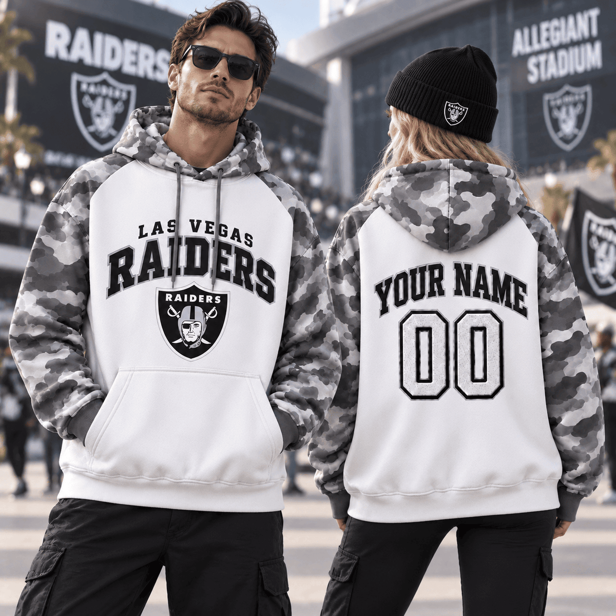 Las Vegas Raiders Premium Custom Grey Camo Hoodie Nnk