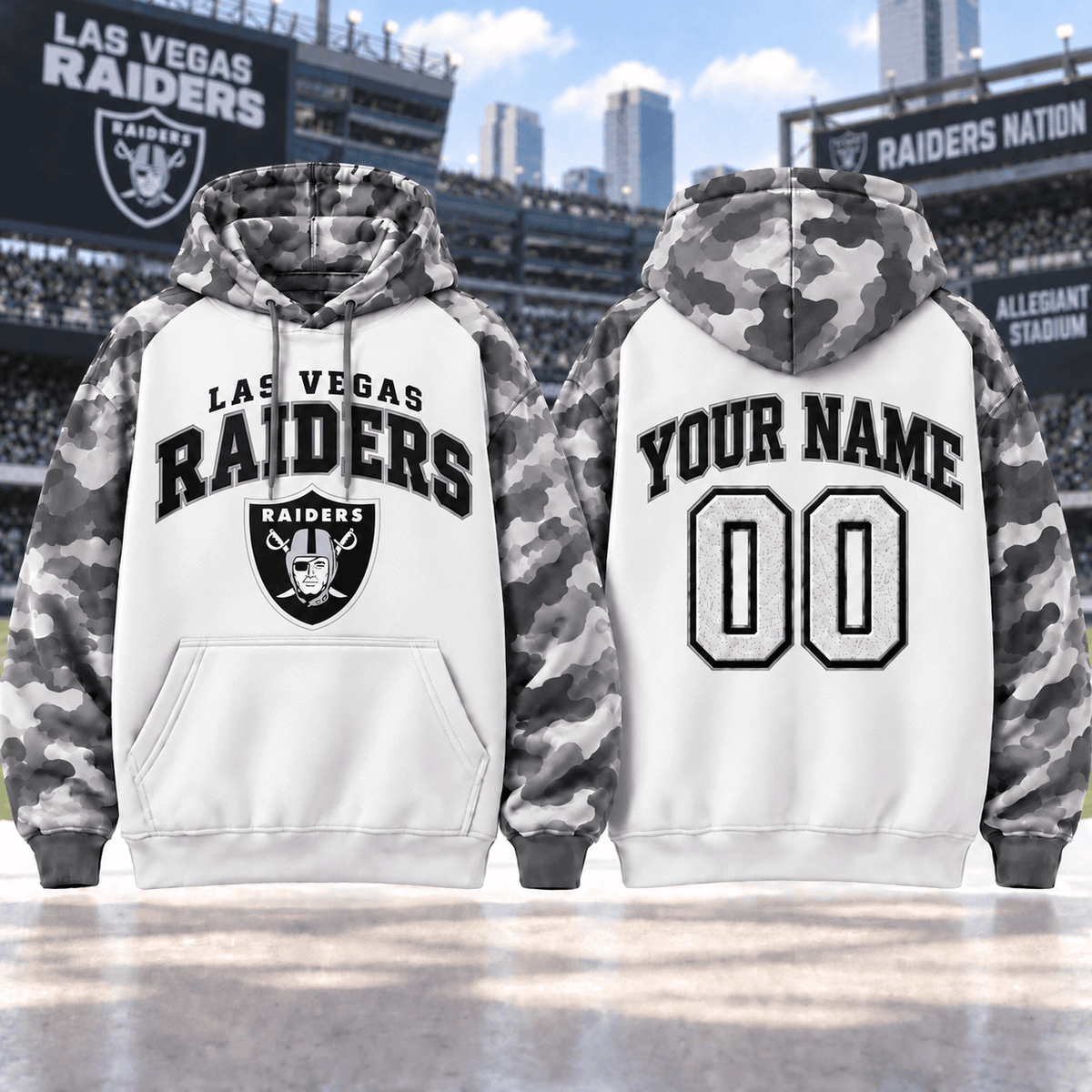Las Vegas Raiders Premium Custom Grey Camo Hoodie Nnk
