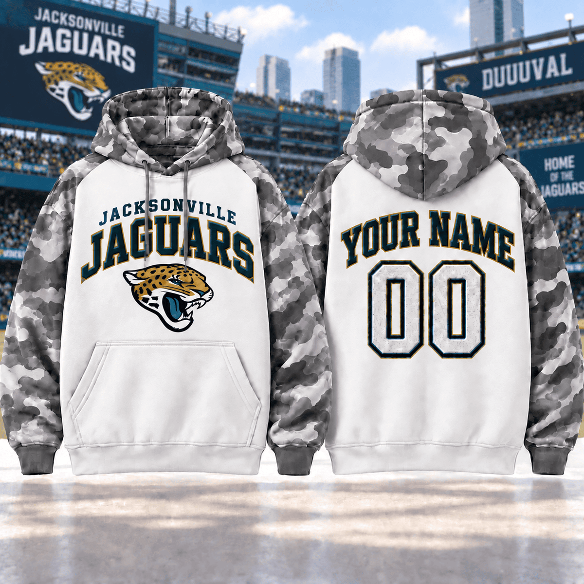 Jacksonville Jaguars Premium Custom Grey Camo Hoodie Nnk