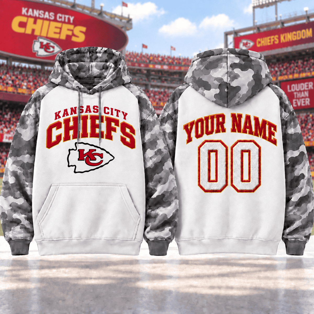 Kansas City Chiefs Premium Custom Grey Camo Hoodie Nnk