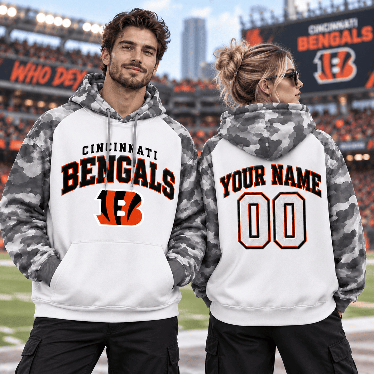Cincinnati Bengals Premium Custom Grey Camo Hoodie Nnk