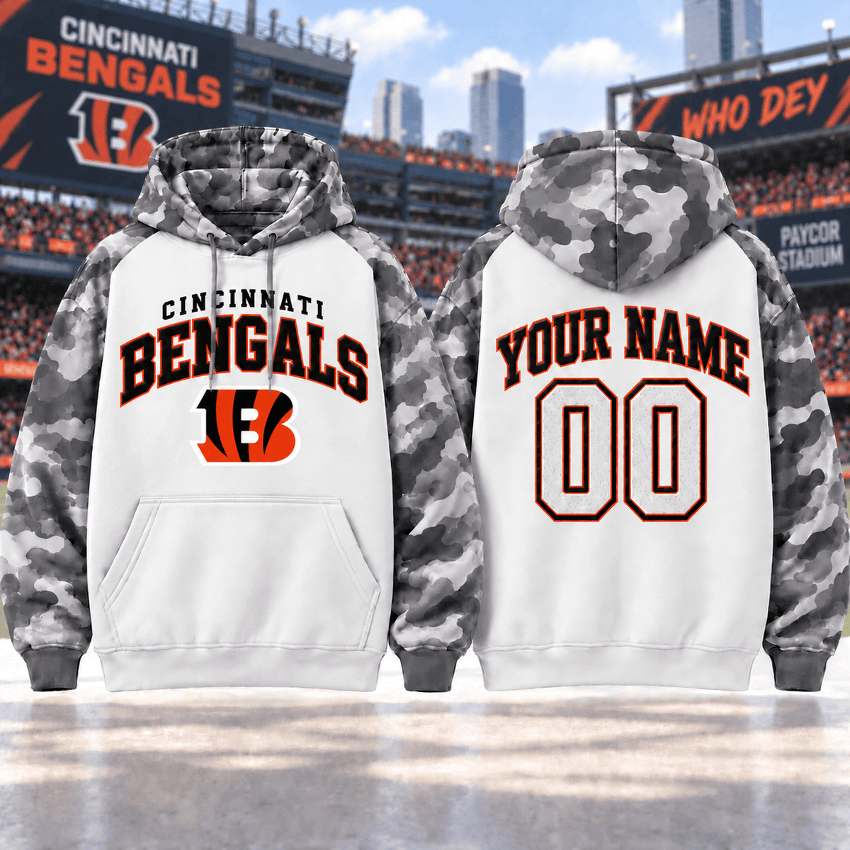 Cincinnati Bengals Premium Custom Grey Camo Hoodie Nnk