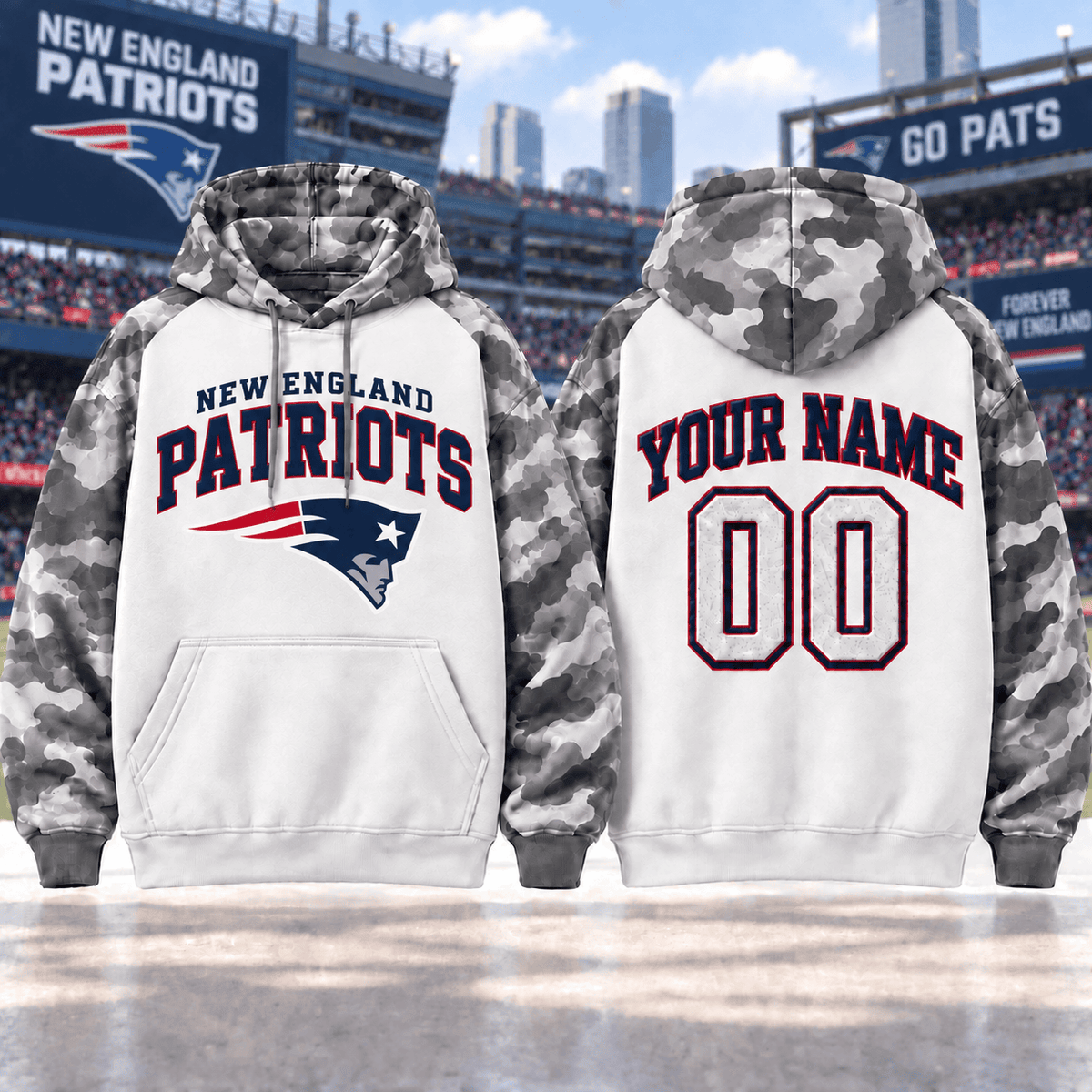 New England Patriots Premium Custom Grey Camo Hoodie Nnk