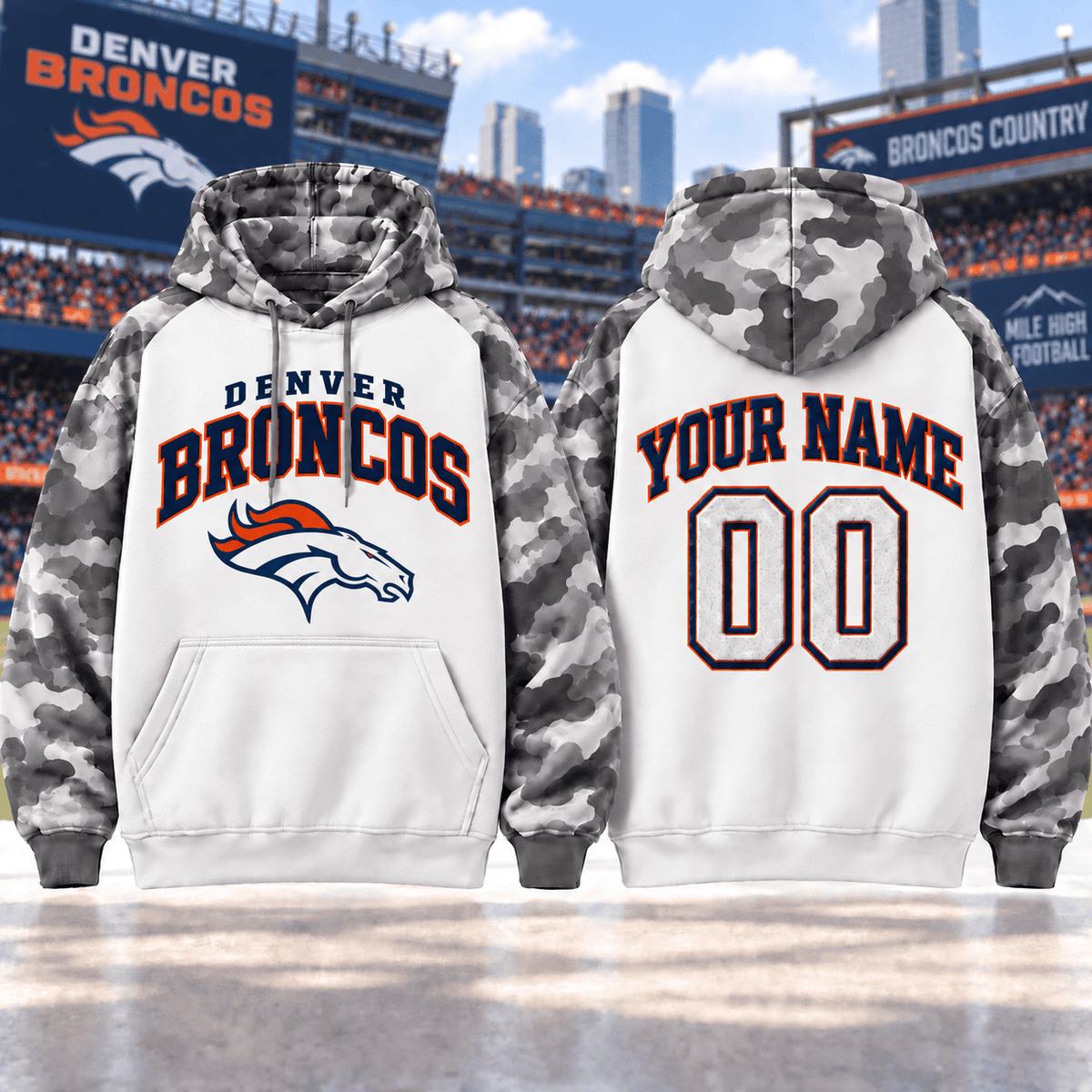 Denver Broncos Premium Custom Grey Camo Hoodie Nnk