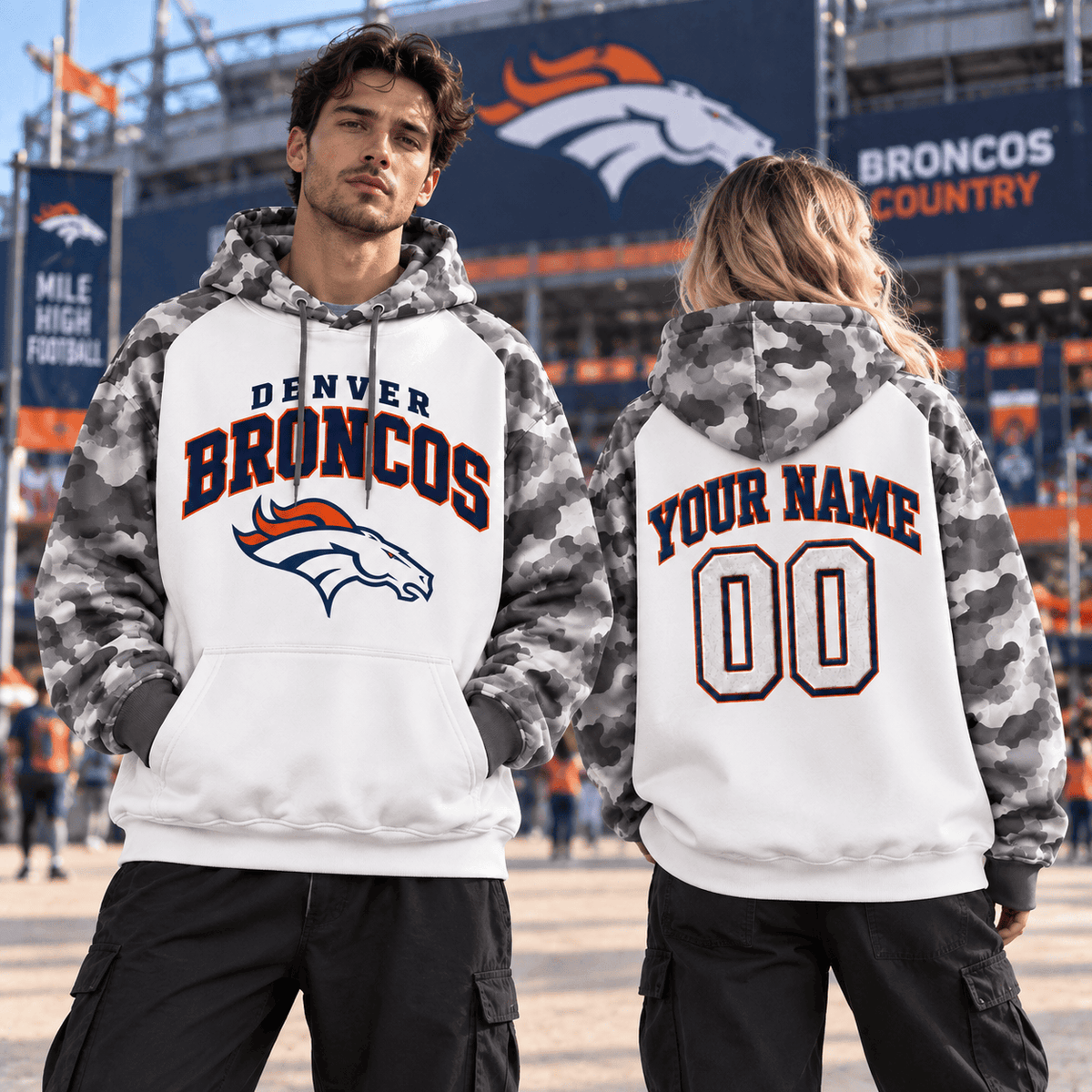 Denver Broncos Premium Custom Grey Camo Hoodie Nnk