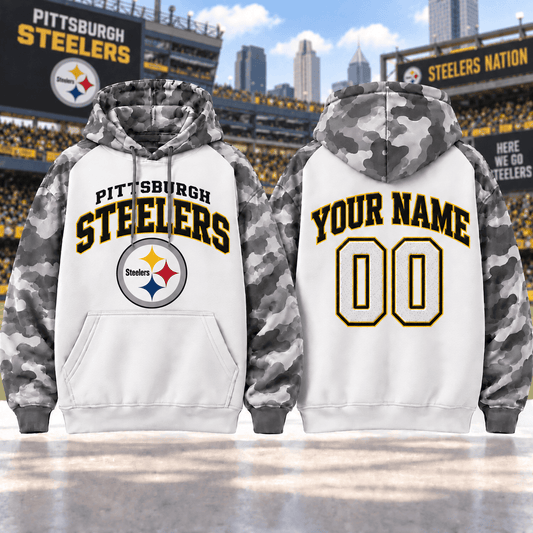 Pittsburgh Steelers Premium Custom Grey Camo Hoodie Nnk