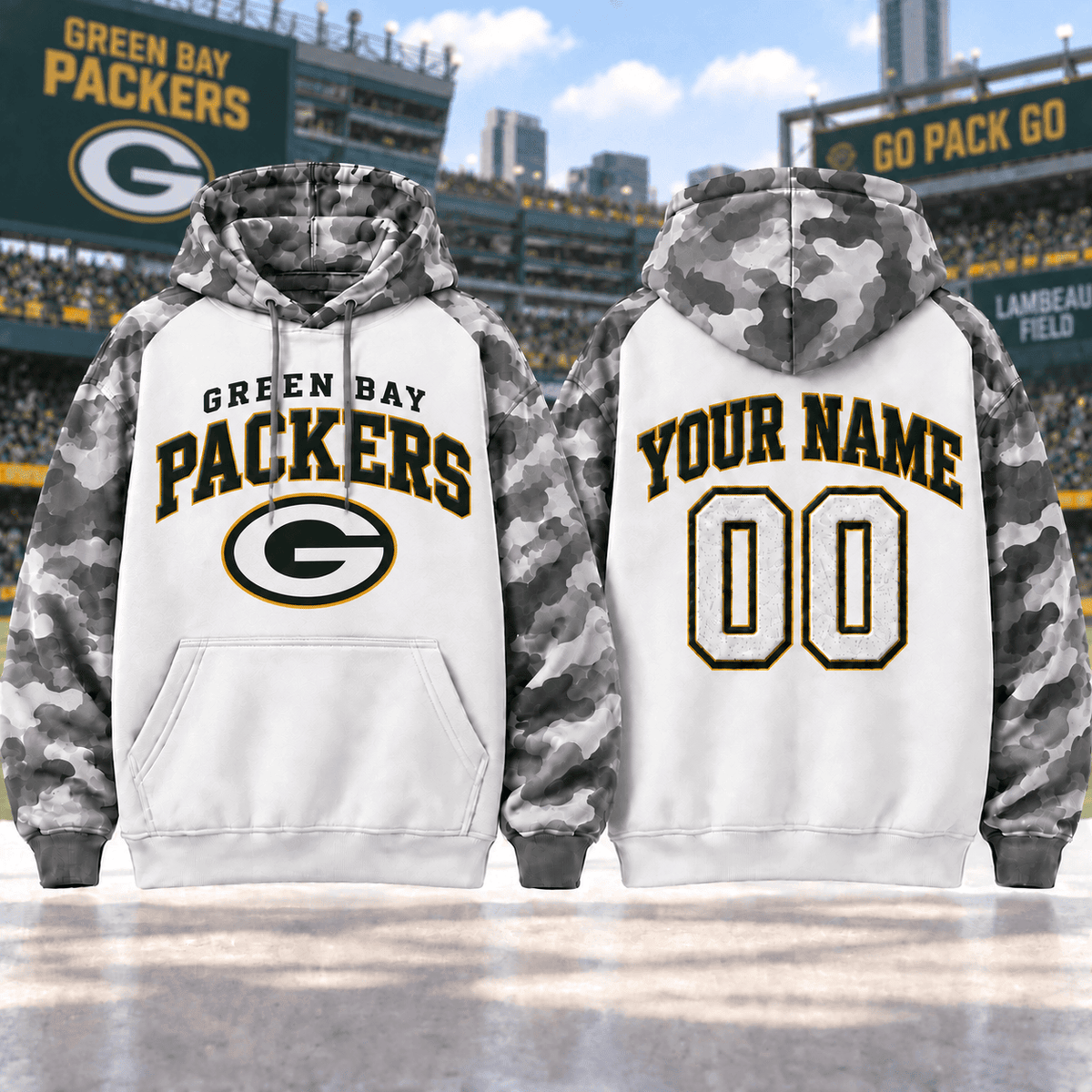 Green Bay Packers Premium Custom Grey Camo Hoodie Nnk