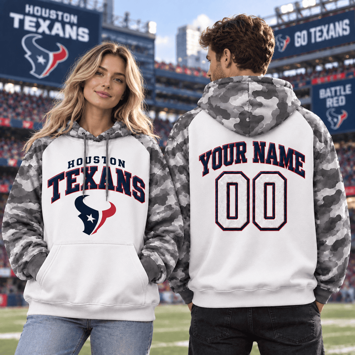 Houston Texans Premium Custom Grey Camo Hoodie Nnk