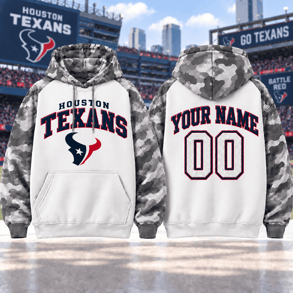 Houston Texans Premium Custom Grey Camo Hoodie Nnk