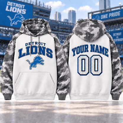 Detroit Lions Premium Custom Grey Camo Hoodie Nnk