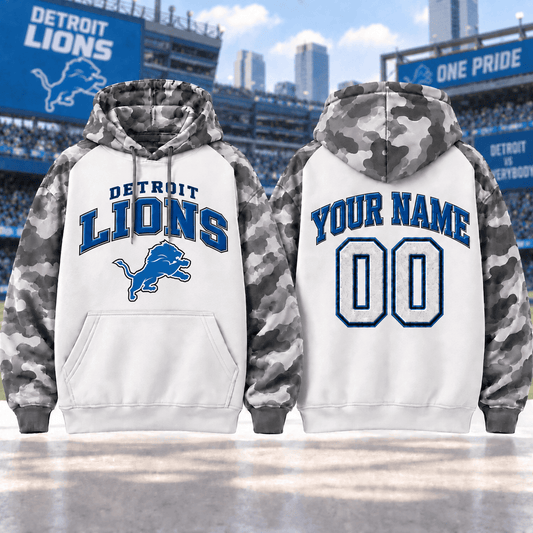 Detroit Lions Premium Custom Grey Camo Hoodie Nnk