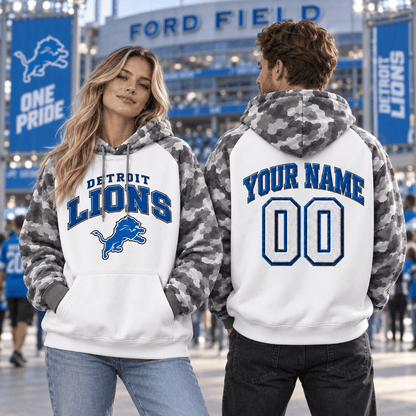 Detroit Lions Premium Custom Grey Camo Hoodie Nnk
