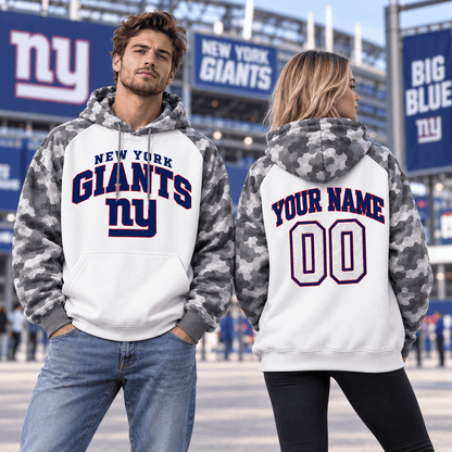 New York Giants Premium Custom Grey Camo Hoodie Nnk