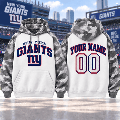 New York Giants Premium Custom Grey Camo Hoodie Nnk