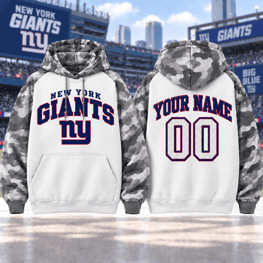 New York Giants Premium Custom Grey Camo Hoodie Nnk