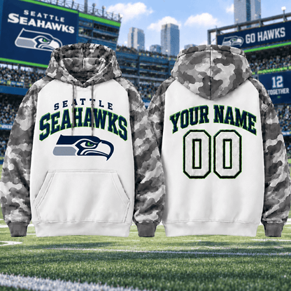 Seattle Seahawks Premium Custom Grey Camo Hoodie Nnk