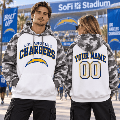 Los Angeles Chargers Premium Custom Grey Camo Hoodie Nnk