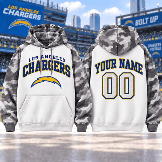 Los Angeles Chargers Premium Custom Grey Camo Hoodie Nnk