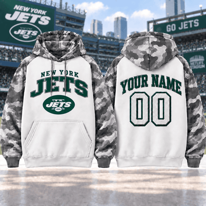New York Jets Premium Custom Grey Camo Hoodie Nnk