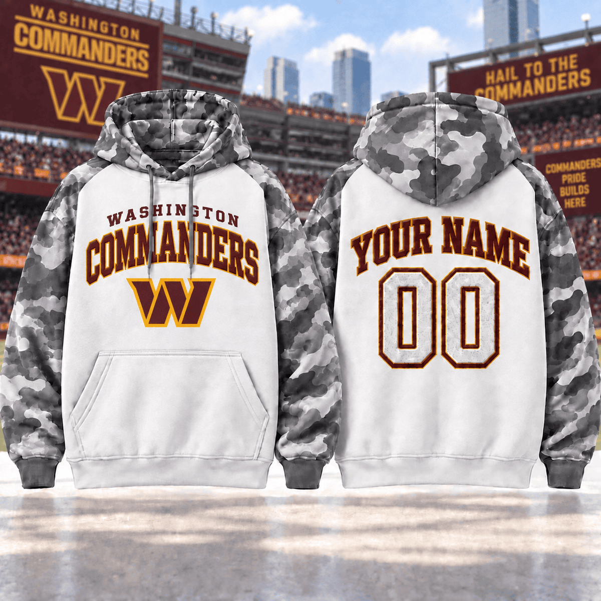 Washington Commanders Premium Custom Grey Camo Hoodie Nnk