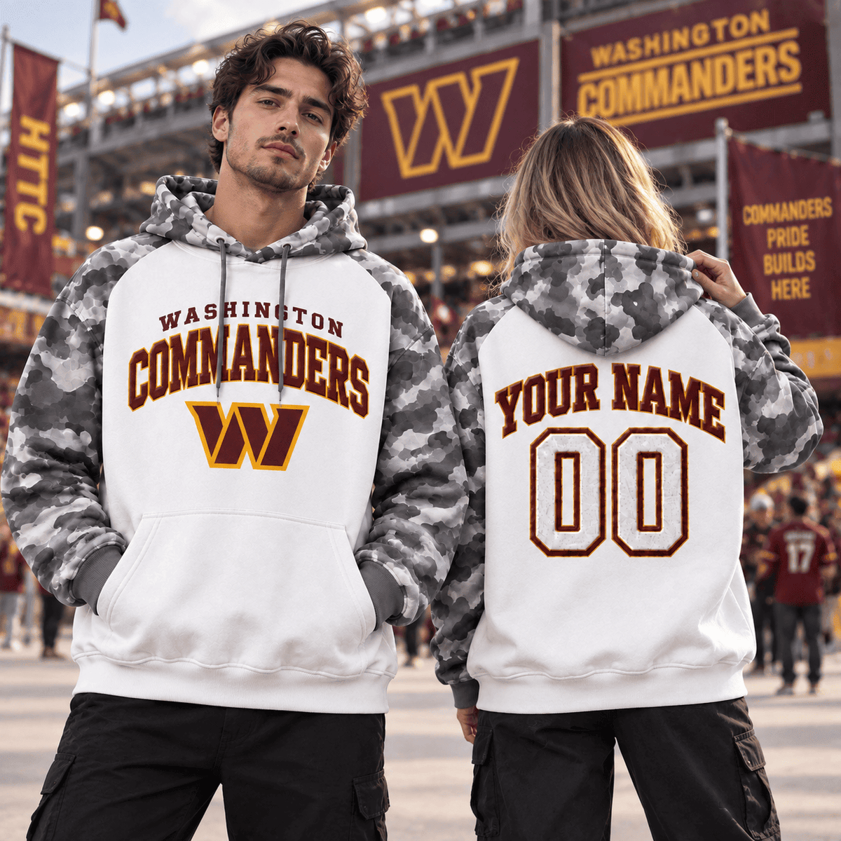 Washington Commanders Premium Custom Grey Camo Hoodie Nnk