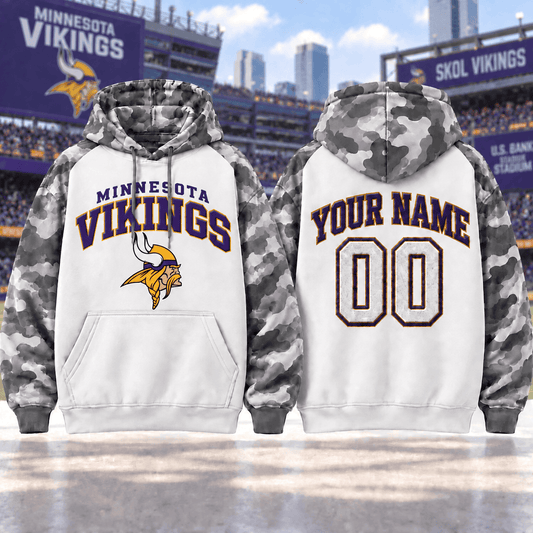 Minnesota Vikings Premium Custom Grey Camo Hoodie Nnk