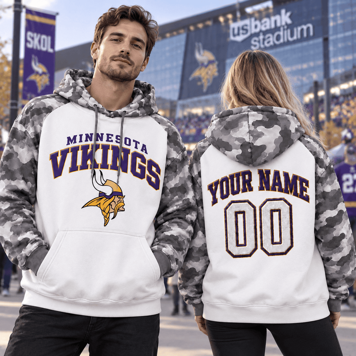 Minnesota Vikings Premium Custom Grey Camo Hoodie Nnk