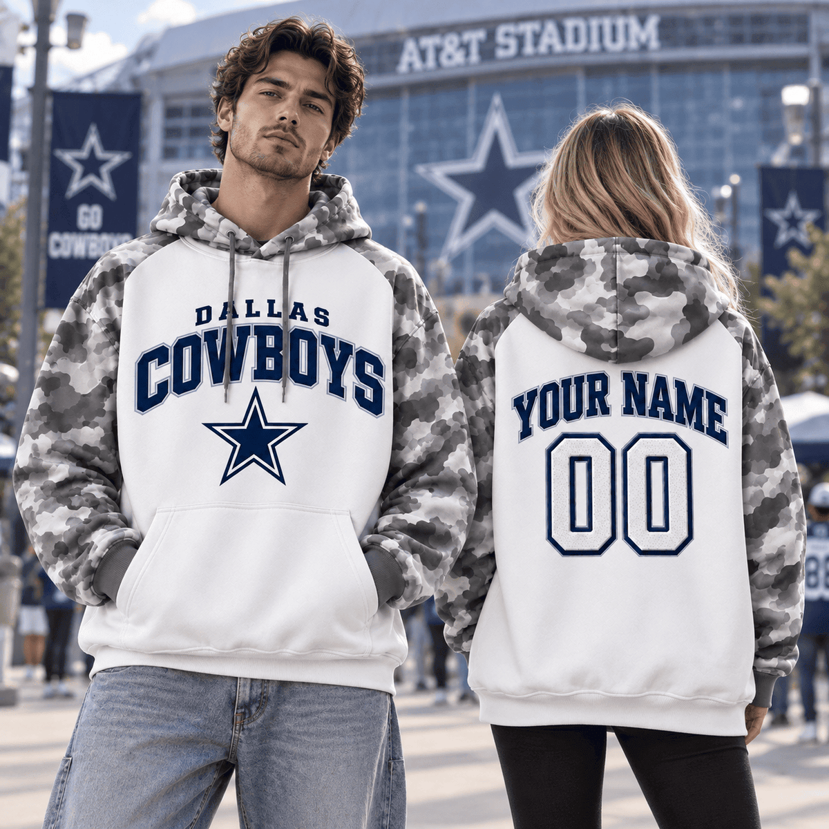 Dallas Cowboys Premium Custom Grey Camo Hoodie Nnk