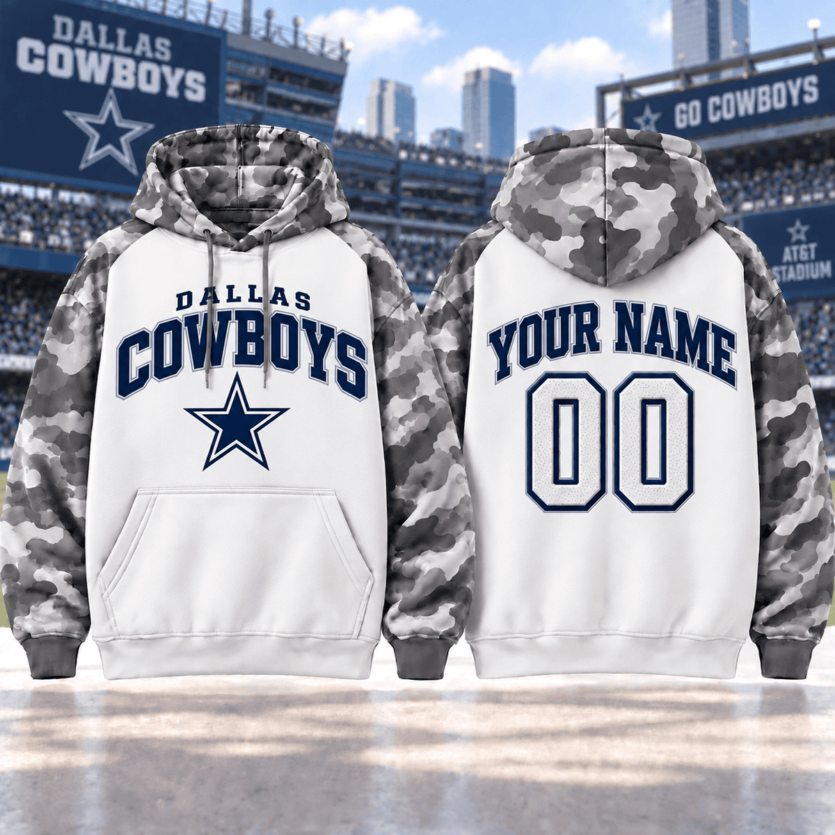 Dallas Cowboys Premium Custom Grey Camo Hoodie Nnk
