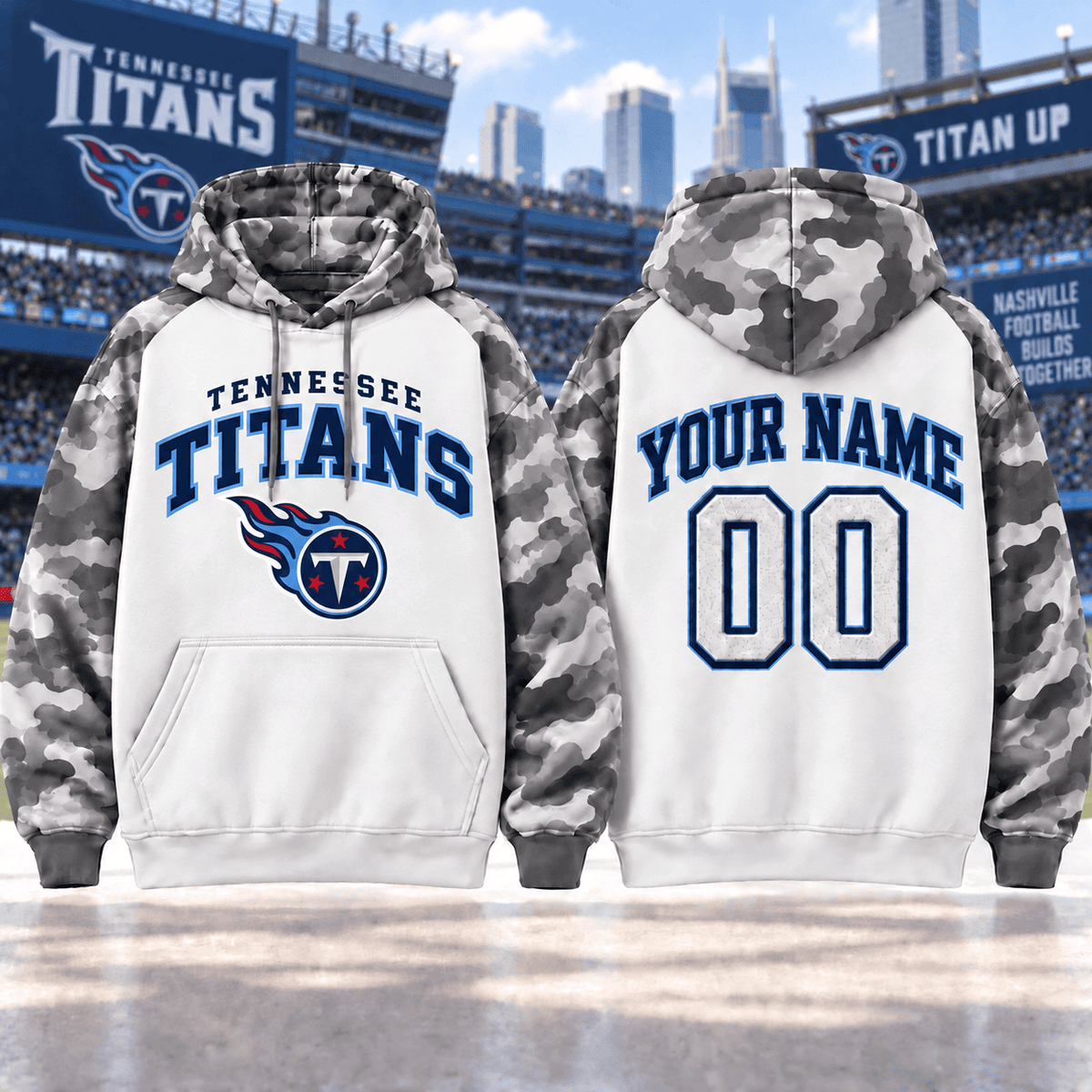 Tennessee Titans Premium Custom Grey Camo Hoodie Nnk