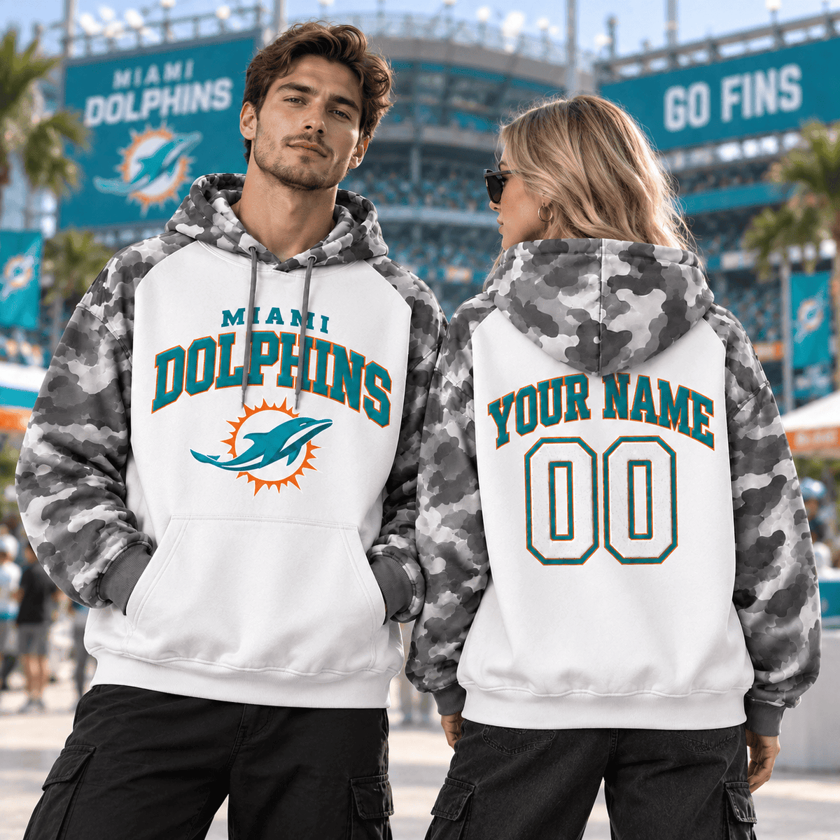 Miami Dolphins Premium Custom Grey Camo Hoodie Nnk