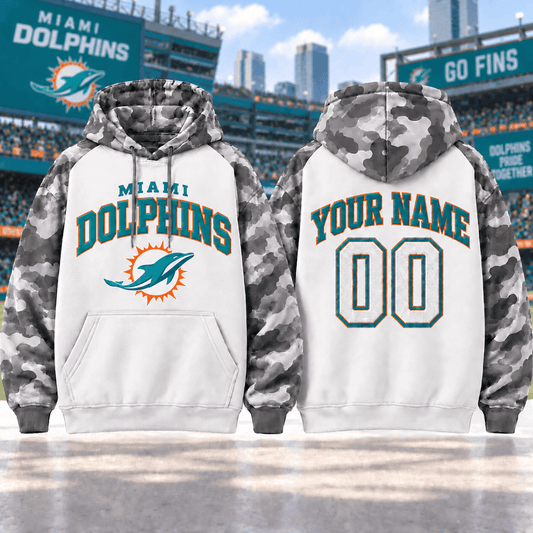 Miami Dolphins Premium Custom Grey Camo Hoodie Nnk