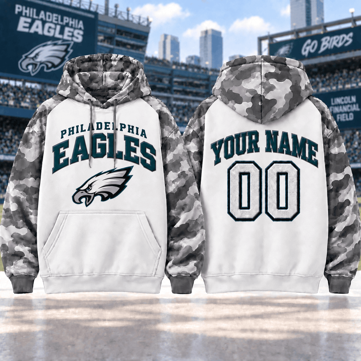 Philadelphia Eagles Premium Custom Grey Camo Hoodie Nnk