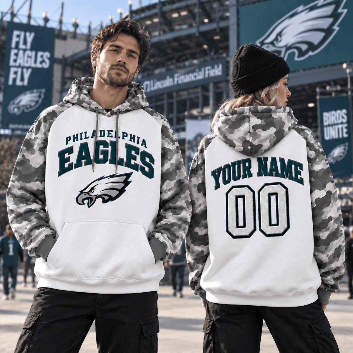 Philadelphia Eagles Premium Custom Grey Camo Hoodie Nnk