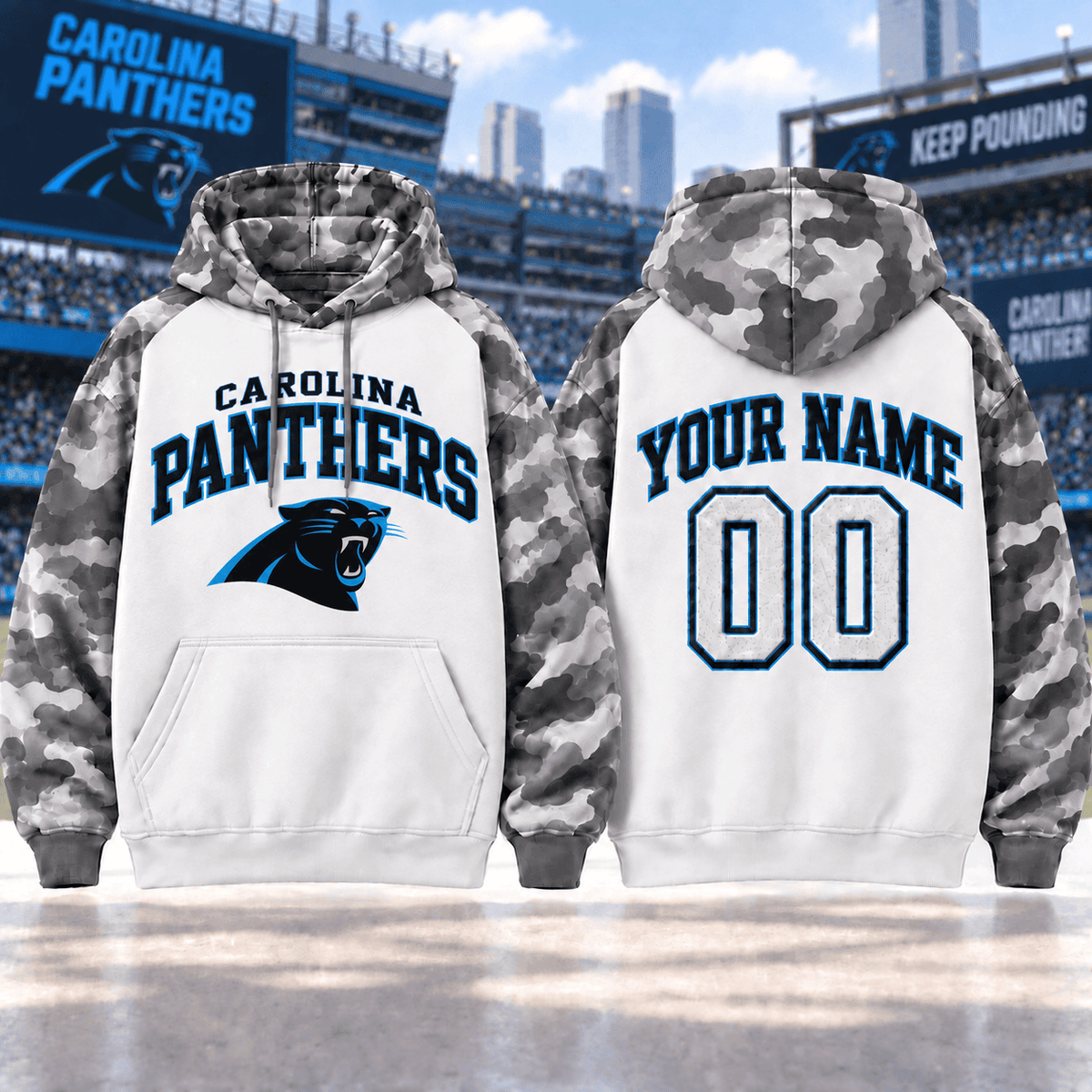 Carolina Panthers Premium Custom Grey Camo Hoodie Nnk