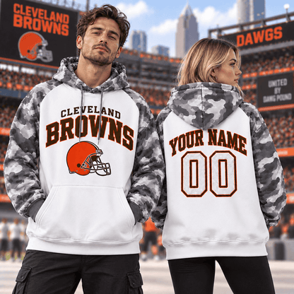 Cleveland Browns Premium Custom Grey Camo Hoodie Nnk