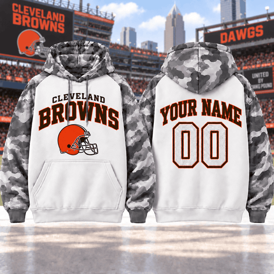Cleveland Browns Premium Custom Grey Camo Hoodie Nnk