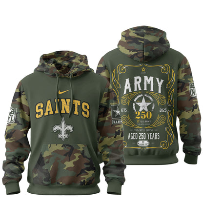 New Orleans Saints Premium Us Army 250th Anniversary 3d Hoodie Td