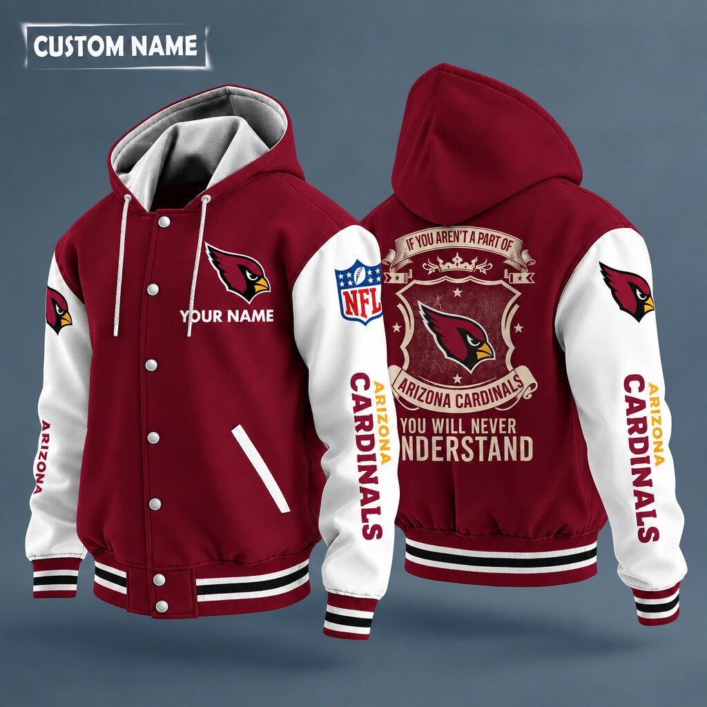 Arizona Cardinals Hooded Letterman Jacket Custom Name Pl28zy