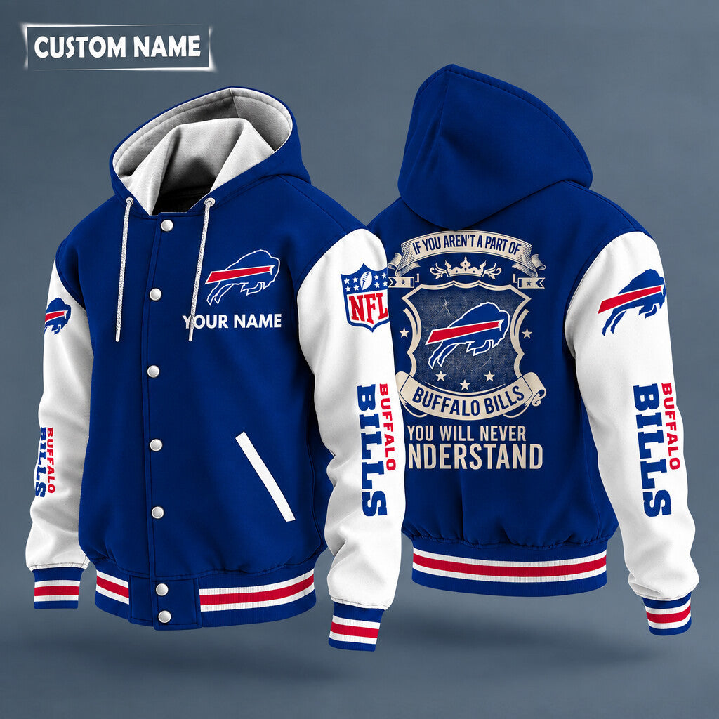Buffalo Bills Hooded Letterman Jacket Custom Name Pq47d2