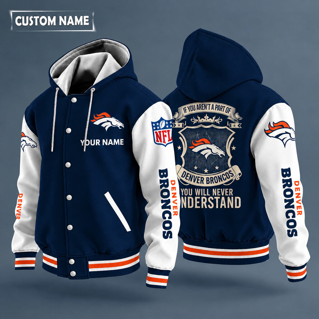 Denver Broncos Hooded Letterman Jacket Custom Name Phgjnm