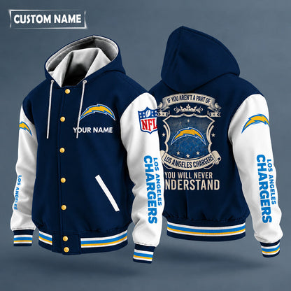 Los Angeles Chargers Hooded Letterman Jacket Custom Name Ppp2n7