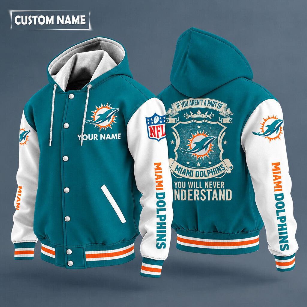 Miami Dolphins Hooded Letterman Jacket Custom Name Pyajjm