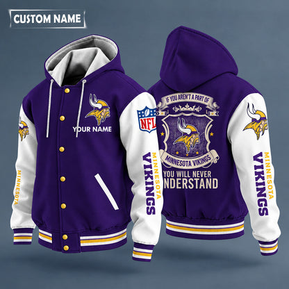 Minnesota Vikings Hooded Letterman Jacket Custom Name Ph9x8q