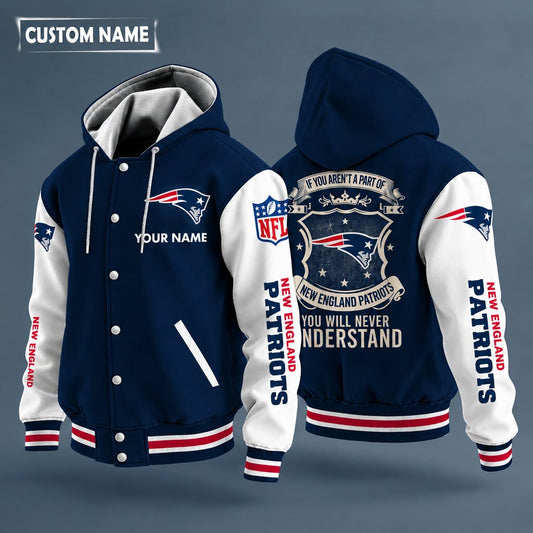 New England Patriots Hooded Letterman Jacket Custom Name Pdcrmn