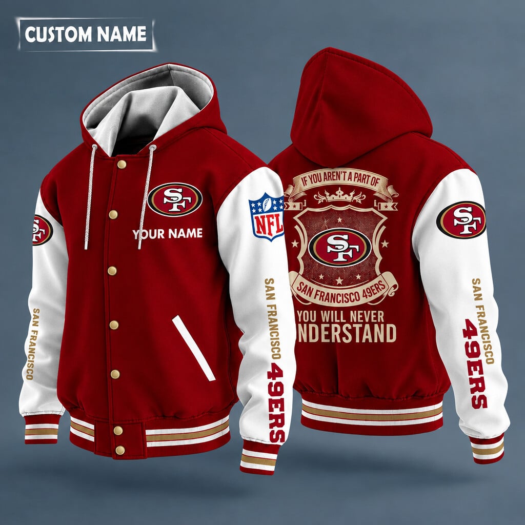 San Francisco 49ers Hooded Letterman Jacket Custom Name Pgabvt