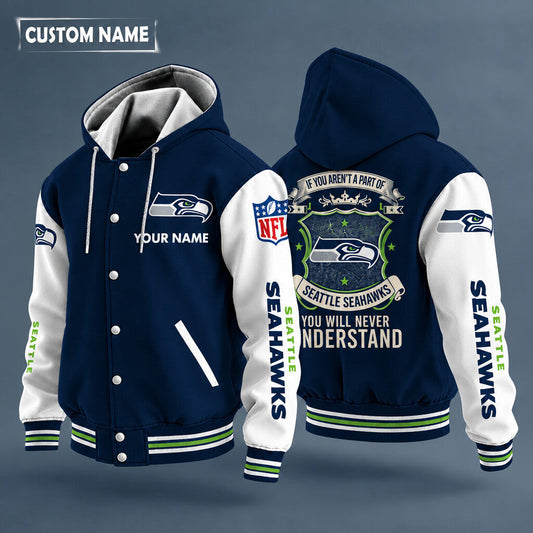 Seattle Seahawks Hooded Letterman Jacket Custom Name Plhpjj